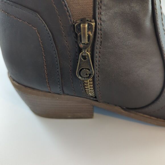 G By Guess Boots Womens 7M Heels Side Zip Ankle Booties Brown Leather Almond Toe - Picture 9 of 13